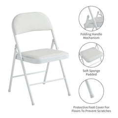 Set of 2 Folding Chairs, Faux Leather Foldable Chairs with Metal Frame and Padded Seat, Easy to Fold and Store for Home, Office, Dining and Reception