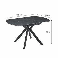 Indus Valley Cavella round Ceramic Extending Dining Table + 4 Grey Chairs