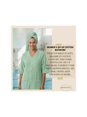 Women’s Zip-Up Cotton Bathrobe – Soft Terry Towelling Dressing Gown, Absorbent Towel Robe for Home & Spa Use