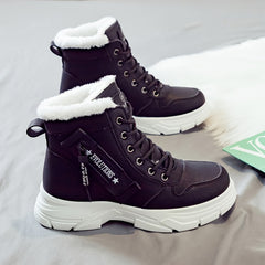 Women'S Winter Ankle Boots - Thick Cushioned Sole, Lace-Up Closure, Beige/White - PU Synthetic Cover Upper - Warm Cold Weather Boots for Everyday & Formal Outfits - Easy-Clean Shoes, Ladies Winter Boots, Casual Footwear, Plush Lined Interior, Fabric Lined