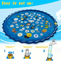 Extra Large Inflatable Sprinkler Pad for Kids, Smart Scientist 26 Alphabets and Animal Patterns, Durable Outdoor Yard Lawn Water Toy Pad for Lawn, Beach, Garden, Summer Park, Alphabet Learning Toys
