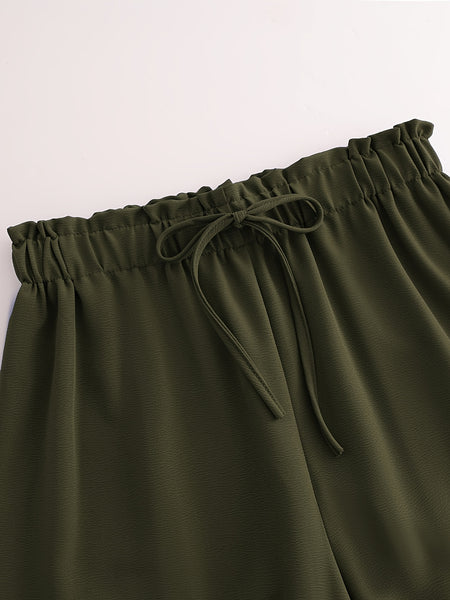 3pcs Set, Standard Size Women'S Long Pants, Wide-Leg Trousers, Solid Color, Casual, Vacation Style