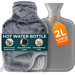 Hot Water Bottle - 2L Hot Water Bottle for Pain Relief, Hand and Foot Warmer - Luxury, Soft and Washable Hot Water Bag for Hot and Cold