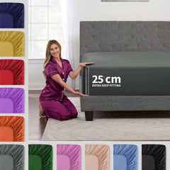 ELAFY Extra Deep 25CM Fitted Sheet Bed Sheets Single Double King Super King Bed Size cotton rich Feels super soft
