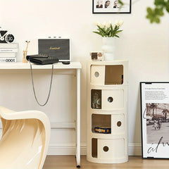 Transport Round Cabinet with Sliding Doors, Multi-Tiered Round Storage Unit