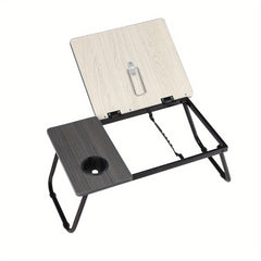 [Cozy Comfort] Versatile Folding Laptop Desk with Cup Holder - 5-Level Adjustable Tilt, Portable & Sturdy Wooden Frame, Ideal for Reading, Studying & Serving Breakfast in Bed - Available in Black, Walnut, Natural, Pink