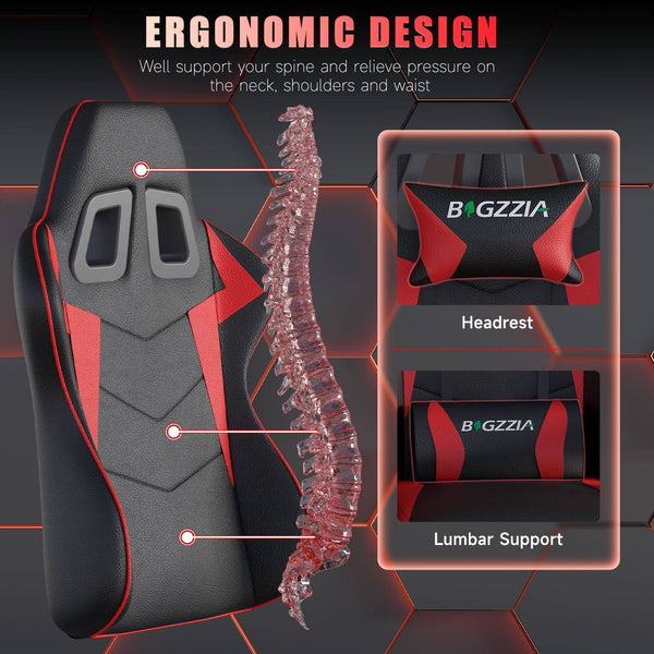 GartistGo Ergonomic Gaming Chair - Gamer Chairs with Lumbar Cushion + Headrest, Height-Adjustable Office & Computer Chair for Adults, Girls, Boys (Without footrest)