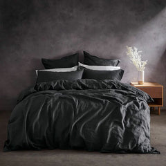 Lazy Linen 100% Washed Charcoal Linen Duvet Cover Set in 3 Sizes