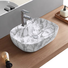 510*410mm Marble Effect Ceramic Sink Basin Bathroom Vanity Countertop Wash Sink w/Waste Kit