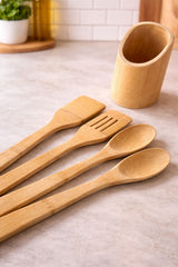 5pcs Bamboo Cooking Utensils Set Wooden Spoons Spatula Non Stick Kitchen Utensils