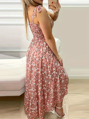 Women's suspender patchwork printed irregular strapless dress