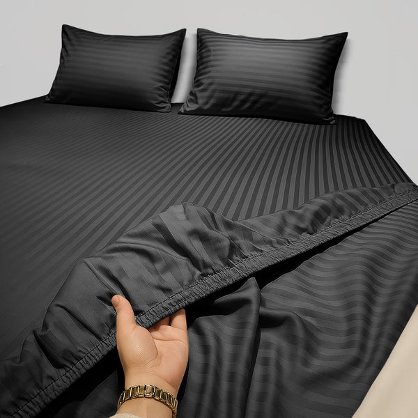 1pc Extra Deep Striped Fitted Sheet 40cm – Soft & Comfortable Microfiber Bedding, Breathable & Smooth, Machine Washable Bed Sheet Suitable for Bedroom