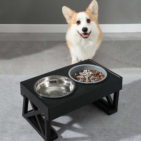 Raised Dog Bowl Height-Adjustable, Elevated Dog bowls with Stainless Steel Bowl and PP bowl, for Small Medium & Large Dogs, Black, 45*26*27.5cm