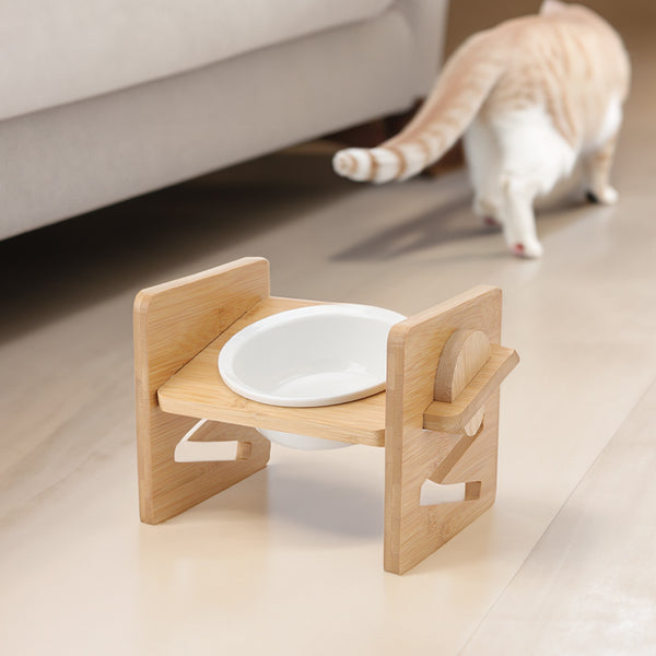 Pets Dog/Cat Bowls with Stand, 1/2/3 Bowls Adjustable Height Elevated Feeder Bowls for Cats and Small Dogs, Wooden Raised Feeding Bowls with Stand