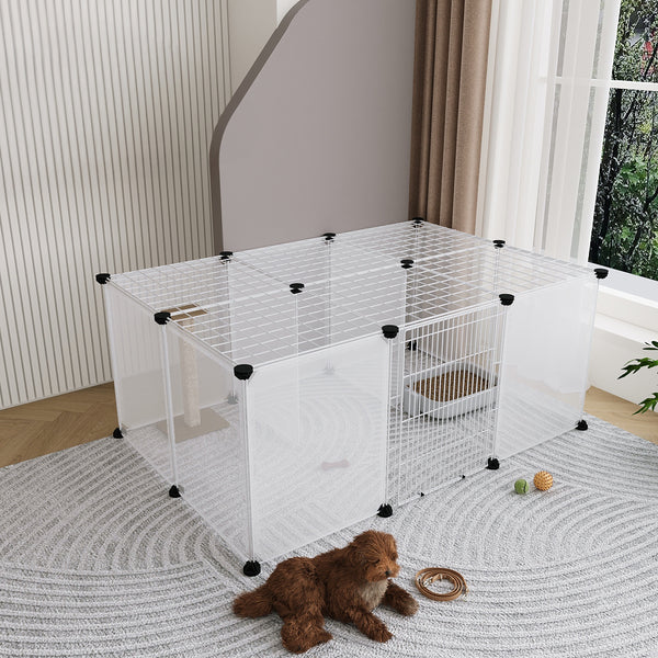 Roofed Cat Playpen System, 12/16/18 Panel Choices, Transparent Cat Enclosure with Top, Complete Kitty Condo with Top Cover, Escape-Proof Indoor Sanctuary, Top Cover Included for Small/Medium Dogs Indoor Protection & Security, Ideal for Indoor Training, Li