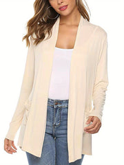 Women Simple Style Cardigan, Solid Color Long Sleeve Knitwear with Pockets, S/ M/ L/ XL/ XXL