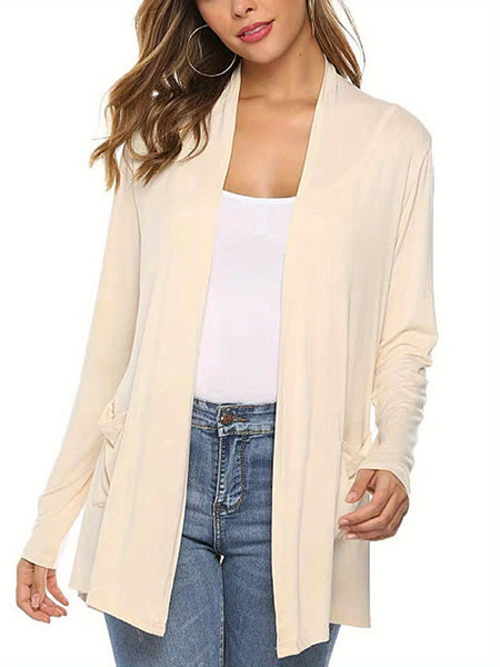 Women Simple Style Cardigan, Solid Color Long Sleeve Knitwear with Pockets, S/ M/ L/ XL/ XXL