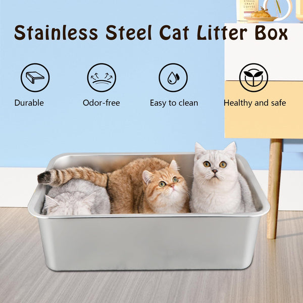 Sorvian Stainless Steel Cat Litter Box, Anti-Odor Metal Litter Pan, Non-Stick High Sided Pet Toilet, Durable & Easy Clean (17.7 x 13.8 x 6 in)