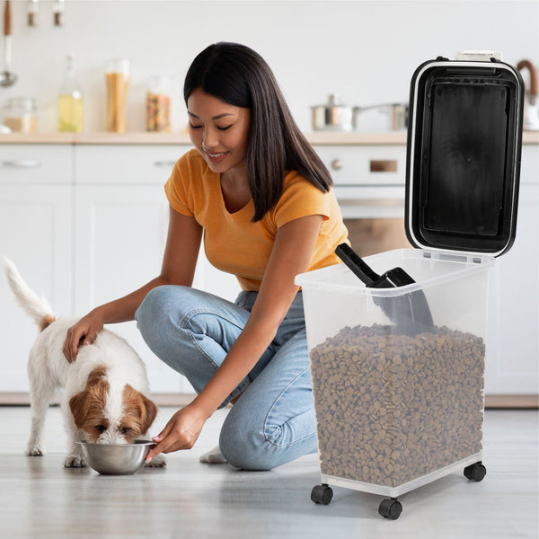 Taylor & Brown 20 Litre Airtight Pet Food Storage Container With Plastic Measuring Scoop Treats For Pet Dog Cat Animal Dry Food Dispenser With Casters