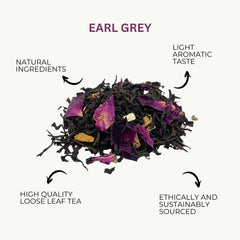 Earl Grey Tea - Loose Leaf Black Tea with Bergamot & Rose - 100g Pack (40–50 Cups) - Elegant & Fragrant Blend