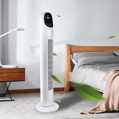 86.36cm Tower Fan, Electric Standing Floor Fan for Cooling with Remote Control, 7.5 Hour Timer LED Display, 65-75 Oscillation, 3 Modes, 3 Speeds, for Home, Office, Living Room, Bedroom, White