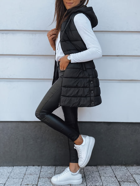 Women's Elegant Hooded Puffer Vest Coat - Thermal Insulated Sleeveless Winter Jacket with Full-Zip Closure, Machine Washable Outerwear in Brown/Black/White/Blue/Red/Navy/Gray, Cozy Cold-Weather Coat for Everyday & Formal Outfits, Layering Piece for Women