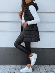 Women's Elegant Hooded Puffer Vest Coat - Thermal Insulated Sleeveless Winter Jacket with Full-Zip Closure, Machine Washable Outerwear in Brown/Black/White/Blue/Red/Navy/Gray, Cozy Cold-Weather Coat for Everyday & Formal Outfits, Layering Piece for Women