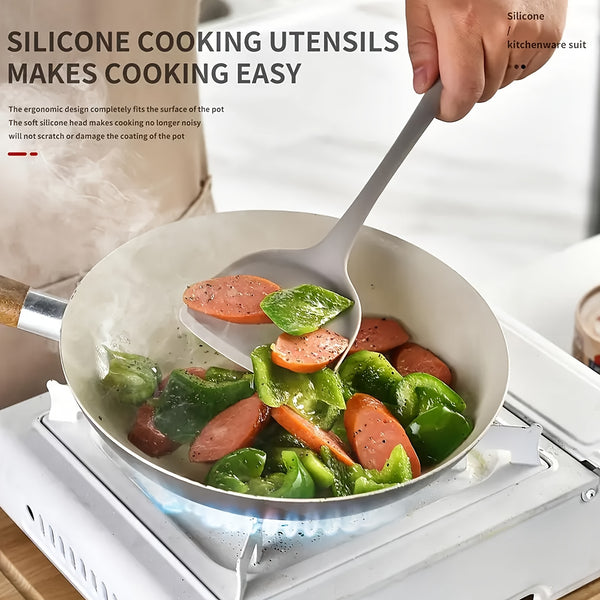 Set of Silicone Cooking Tools Including a Nonstick Spatula, Turner, And Spoon