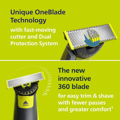 Philips Oneblade Hybrid 360 Blade Technology Electric Shaver for Face & Body, Beard Trimmer/Groomer with 3 X 360 Blade, 3 X Stubble Comb (1,3,5Mm) & 1X Body Kit, Model QP2824/31