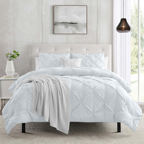 3pcs Pintuck Duvet Cover Set – Reversible Pinch Pleat Design with Pillowcases, Soft & Breathable Microfiber, Button Closure & Corner Ties, Machine Washable, Perfect for Bedroom or Guest Room – All Season