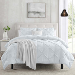 3pcs Pintuck Duvet Cover Set – Reversible Pinch Pleat Design with Pillowcases, Soft & Breathable Microfiber, Button Closure & Corner Ties, Machine Washable, Perfect for Bedroom or Guest Room – All Season