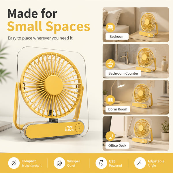 USB Desk Fan, 5000Mah [15H Max Working Time] Ultra Quiet Battery Operated Small USB Fan with Strong Wind, 180° Tilt Foldable And 5 Speeds Adjustable, Battery Powered Mini Personal Fan for Office Bedroom Desktop - Gift