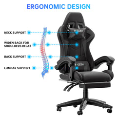 GartistGo Gaming Chair With footrest,Computer Chairs with Lumbar Cushion + Headrest, Height-Adjustable Office Chair for Adults, Girls, Boys
