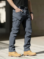2pcs Men'S Tactical Cargo Pants, Multi-Pocket Casual Style, Elasticity Composite Fabric, Breathable, Suitable for Casual Outing, Hiking, Outdoor Sports, Worn by Middle-Aged And Elderly, Spring And Autumn Style (Belt Excluded)
