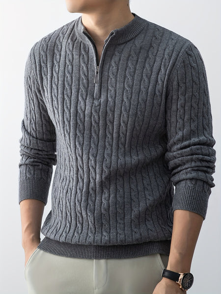 Christmas Gift for Men, New Twist Zipper Collar Pullover Sweater, Autumn And Winter Style, with Velvet, Thickened, Warm And Cold-Resistant, Can Be Worn Inside Or Outside, Casual And Versatile Essential, Knit