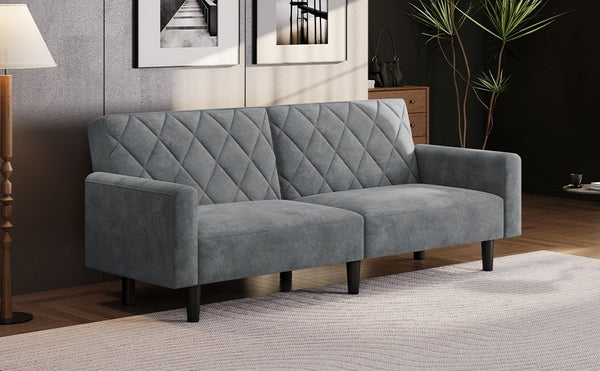 Costoffs 3-in-1 Velvet Convertible Futon Sofa Bed Upholstered Futon Couch with Diamond Tufted Design