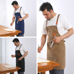 1pc Unisex Canvas-Polyester Blend Apron Durable Sturdy Construction, Adjustable Back Strap, Multiple Pockets for Enhanced Functionality | Khaki & Black Culinary Attire | Ideal for Kitchen Cooking/Baking/Grilling, Artist Painting, Coffee Bar, Servers; Perf