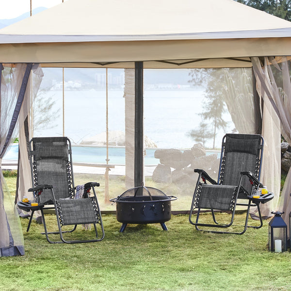 Costoffs 2PCS Zero Gravity Chair Foldable Patio Chair Outdoor, 65cm/72cm Lounge Camping Chair with Unfixed Padded Pillow/Armrest/Footrest, Black/Beige/Grey/Navy Blue for Outdoor Use Only