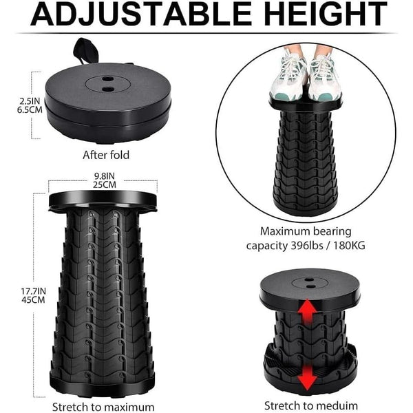 Portable Folding Stool Lightweight Yet More Sturdy with Load Capacity 180KG, Retractable Plastic Foldable Collapsible Stool for Camping Fishing Hiking BBQ Outdoors Indoors Kitchen