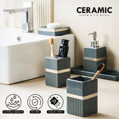 Ceramic Haven Elegance Collection | Set of 5 Luxury Bathroom Accessories | Soap Dispenser, Toothbrush Holder, Multipurpose Holder, Tumbler, Vanity Tray | Stylish Décor & Organizer