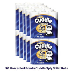 Panda Cuddle 3 Ply Soft Quilted 90 Non Scented Toilet Rolls 45 x 2 Original Toilet Roll Bulk Buy