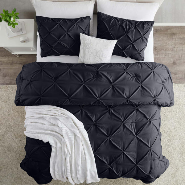 3pcs Pintuck Duvet Cover Set – Reversible Pinch Pleat Design with Pillowcases, Soft & Breathable Microfiber, Button Closure & Corner Ties, Machine Washable, Perfect for Bedroom or Guest Room – All Season