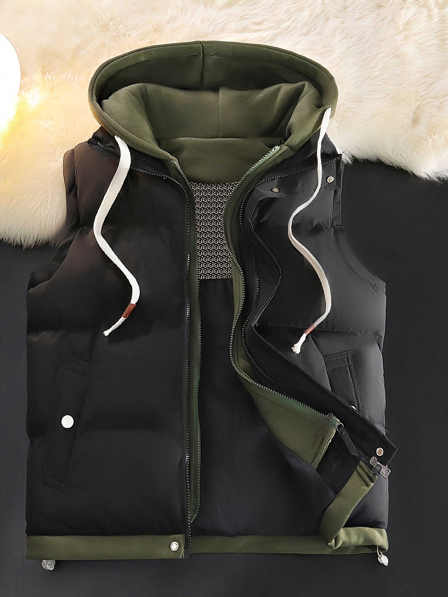 Autumn and Winter Outdoor Leisure Fashion Fake 2pcs Hooded Insulated Warmth Couple's Vest