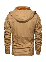 2025 New Winter Casual Multi-Pocket Workwear Hooded Men's Jacket with Lining, Mid-Length with Detachable Hood