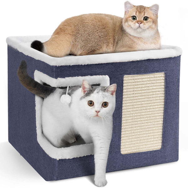 1pc Large Cat Cube House Cosy Foldable Bed Pet Cave Furry Soft Cushions Scratch Pads 42X42X36CM