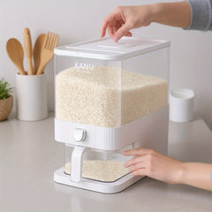 4.54 KG Kitchen Rice Storage Container - White Plastic Flip-Top Grain Bin with Press-to-Open Lid, Multi-Purpose Organizer for Rice, Flour, and Dry Goods, Kitchen Storage Solution|Modern Kitchen Accessory|Durable Plastic Bin, Rice Cooker