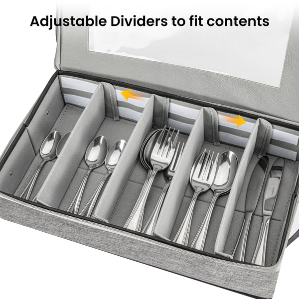 1pc 5-Compartment Fabric Flatware Organizer with Clear Lid - Portable Tension-Mounted Utensil Storage Box for Kitchen, Camping, Picnics - Chopsticks, Knife, Fork, Spoon Organizer, Picnic Flatware Holder | Stylish Table Accessory | Tension Mount Closure