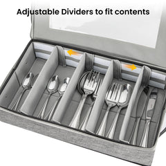 1pc 5-Compartment Fabric Flatware Organizer with Clear Lid - Portable Tension-Mounted Utensil Storage Box for Kitchen, Camping, Picnics - Chopsticks, Knife, Fork, Spoon Organizer, Picnic Flatware Holder | Stylish Table Accessory | Tension Mount Closure