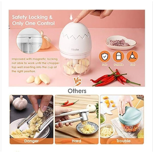 Mini Electric Food Chopper 250ML – Portable Garlic Chopper, Onion Cutter and Small Food Processor for Home or Travel