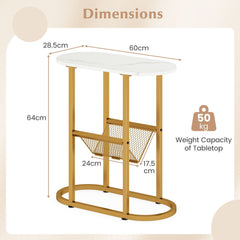 GOFLAME 2-Tier Narrow Side Table with Magazine Holder for Living Room Bedroom, White